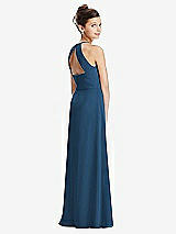 Front View Thumbnail - Dusk Blue Shirred Jewel Neck Chiffon Juniors Dress