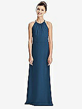 Rear View Thumbnail - Dusk Blue Shirred Jewel Neck Chiffon Juniors Dress