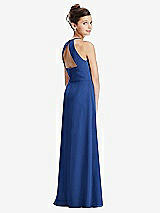 Front View Thumbnail - Classic Blue Shirred Jewel Neck Chiffon Juniors Dress