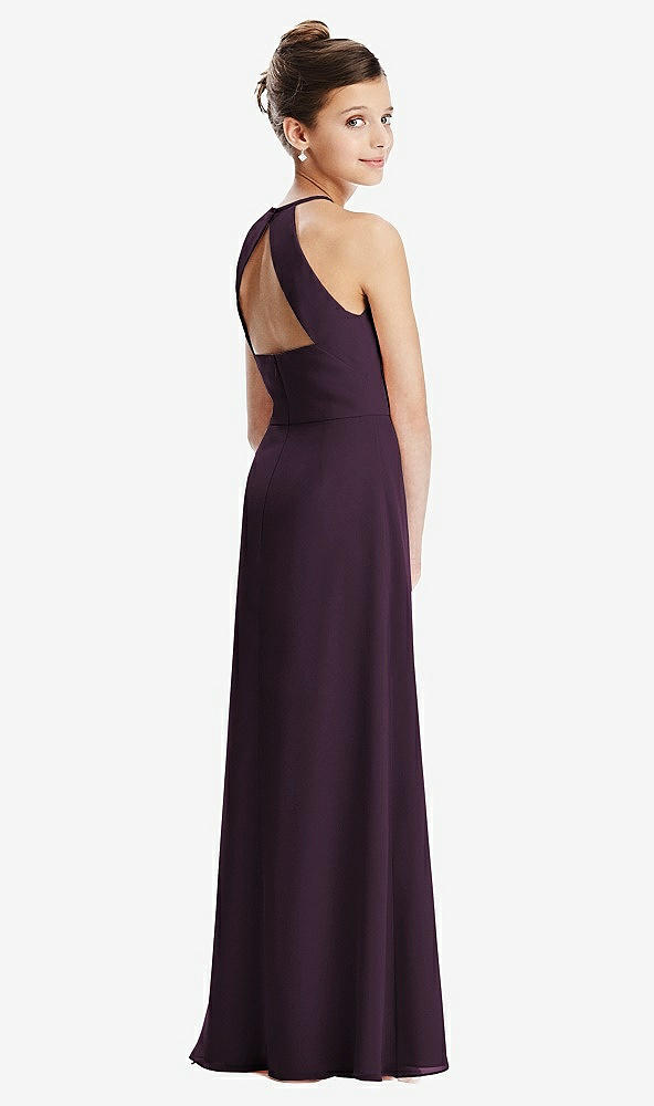 Front View - Aubergine Shirred Jewel Neck Chiffon Juniors Dress