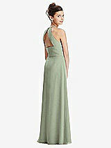 Front View Thumbnail - Sage Shirred Jewel Neck Chiffon Juniors Dress