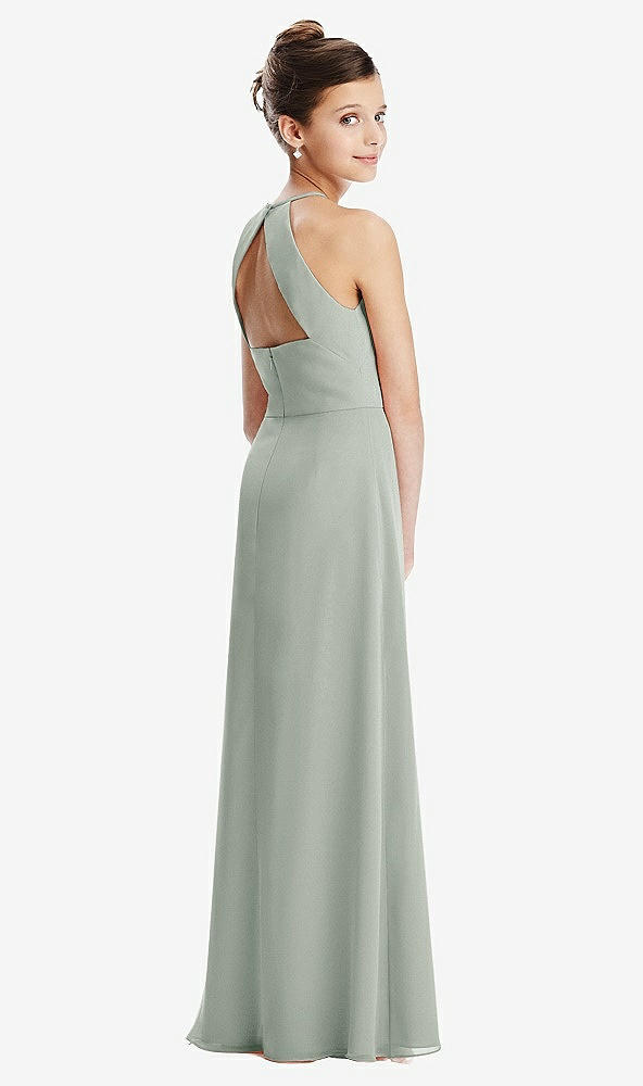 Front View - Willow Green Shirred Jewel Neck Chiffon Juniors Dress