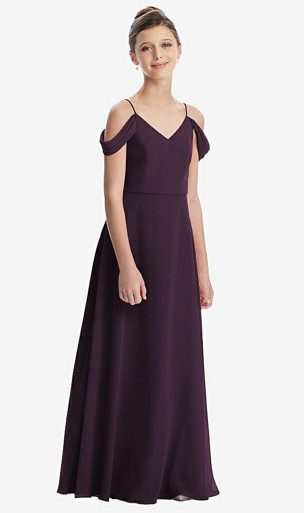 Front View - Aubergine Draped Cold Shoulder Chiffon Juniors Dress