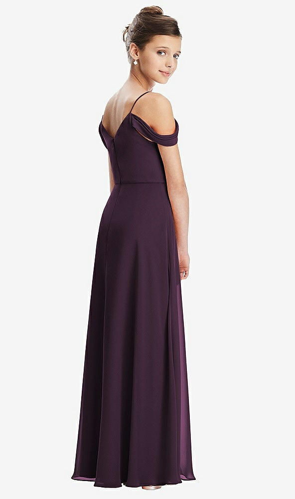 Back View - Aubergine Draped Cold Shoulder Chiffon Juniors Dress