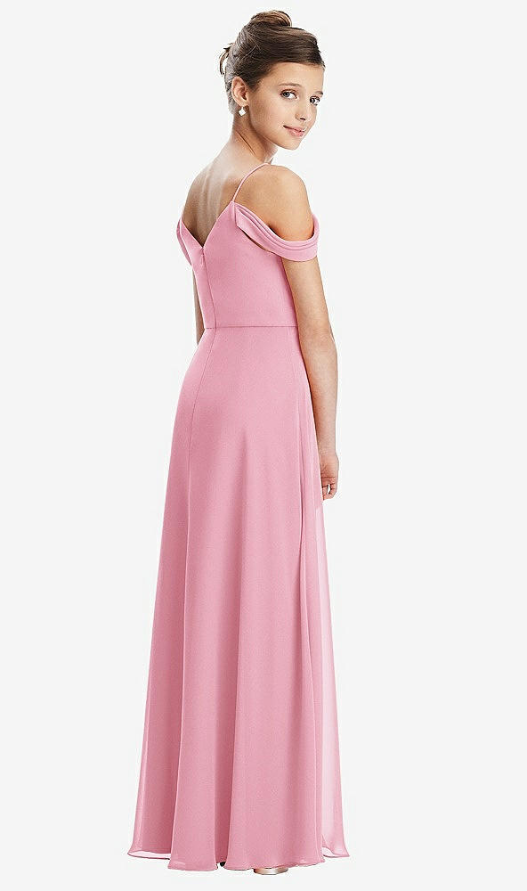 Back View - Peony Pink Draped Cold Shoulder Chiffon Juniors Dress