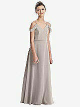 Front View Thumbnail - Taupe Draped Cold Shoulder Chiffon Juniors Dress