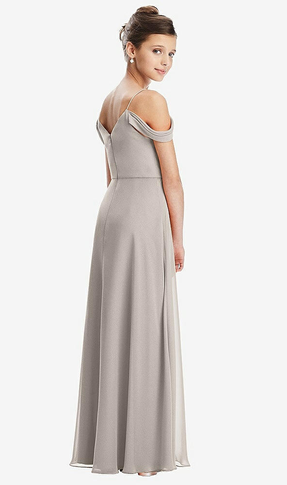 Back View - Taupe Draped Cold Shoulder Chiffon Juniors Dress