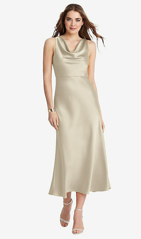 Front View - Champagne Cowl-Neck Midi Tank Dress - Esme