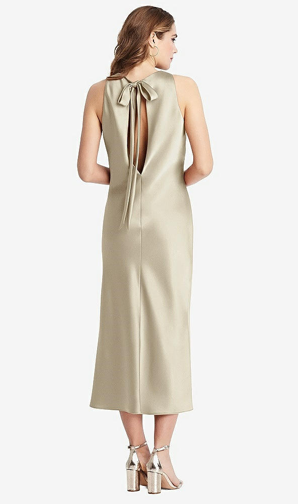 Back View - Champagne Tie Neck Cutout Midi Tank Dress - Lou