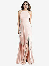 Front View Thumbnail - Blush High Neck Chiffon Maxi Dress with Front Slit - Lela