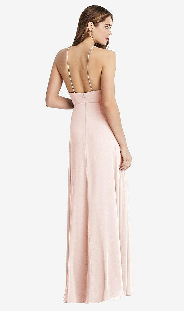 Back View - Blush High Neck Chiffon Maxi Dress with Front Slit - Lela