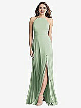 Front View Thumbnail - Celadon High Neck Chiffon Maxi Dress with Front Slit - Lela