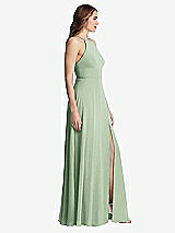 Side View Thumbnail - Celadon High Neck Chiffon Maxi Dress with Front Slit - Lela