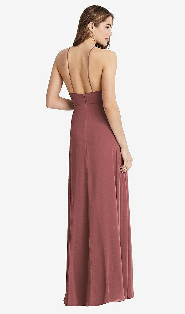 Back View - English Rose High Neck Chiffon Maxi Dress with Front Slit - Lela