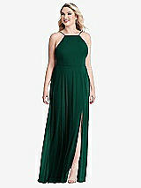 Alt View 1 Thumbnail - Hunter Green High Neck Chiffon Maxi Dress with Front Slit - Lela