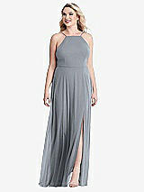 Alt View 1 Thumbnail - Platinum High Neck Chiffon Maxi Dress with Front Slit - Lela