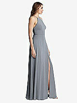 Side View Thumbnail - Platinum High Neck Chiffon Maxi Dress with Front Slit - Lela