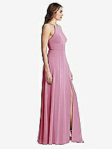 Side View Thumbnail - Powder Pink High Neck Chiffon Maxi Dress with Front Slit - Lela