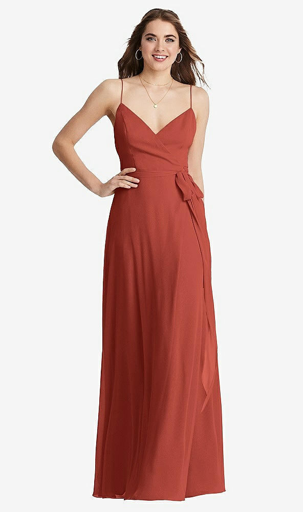 Front View - Amber Sunset Chiffon Maxi Wrap Dress with Sash - Cora