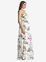 Side View Thumbnail - Butterfly Botanica Ivory Chiffon Maxi Wrap Dress with Sash - Cora