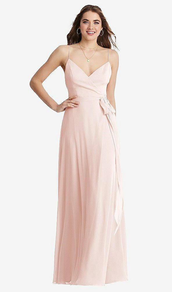 Front View - Blush Chiffon Maxi Wrap Dress with Sash - Cora