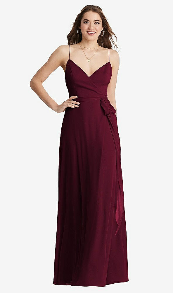 Front View - Cabernet Chiffon Maxi Wrap Dress with Sash - Cora