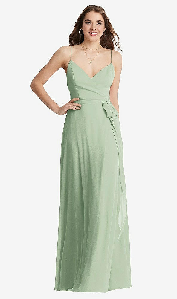 Front View - Celadon Chiffon Maxi Wrap Dress with Sash - Cora