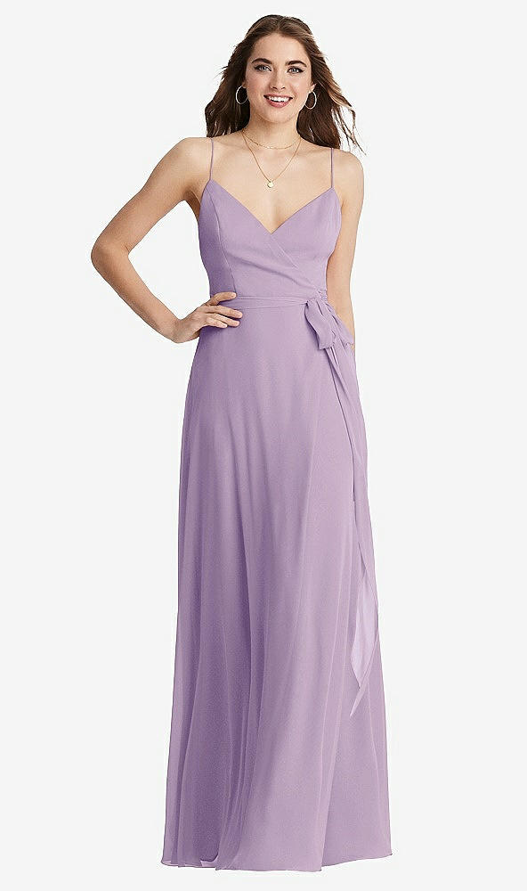 Front View - Pale Purple Chiffon Maxi Wrap Dress with Sash - Cora