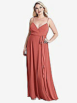 Alt View 1 Thumbnail - Coral Pink Chiffon Maxi Wrap Dress with Sash - Cora