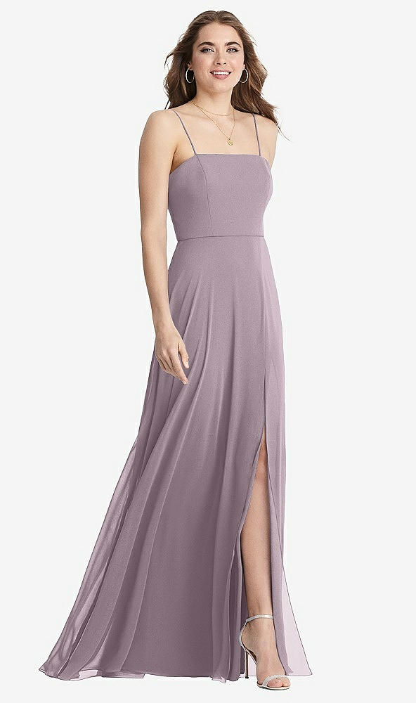 Front View - Lilac Dusk Square Neck Chiffon Maxi Dress with Front Slit - Elliott