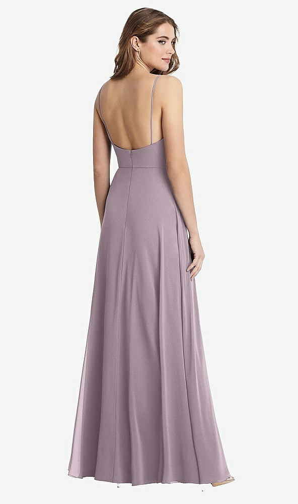 Back View - Lilac Dusk Square Neck Chiffon Maxi Dress with Front Slit - Elliott