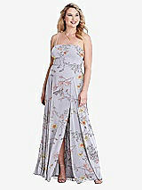 Alt View 1 Thumbnail - Butterfly Botanica Silver Dove Square Neck Chiffon Maxi Dress with Front Slit - Elliott