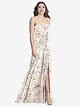 Front View Thumbnail - Blush Garden Square Neck Chiffon Maxi Dress with Front Slit - Elliott