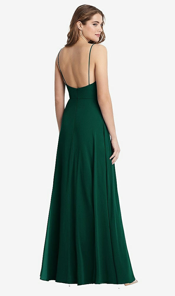 Back View - Hunter Green Square Neck Chiffon Maxi Dress with Front Slit - Elliott