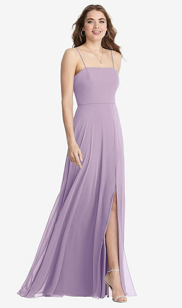 Front View - Pale Purple Square Neck Chiffon Maxi Dress with Front Slit - Elliott