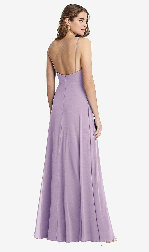 Back View - Pale Purple Square Neck Chiffon Maxi Dress with Front Slit - Elliott