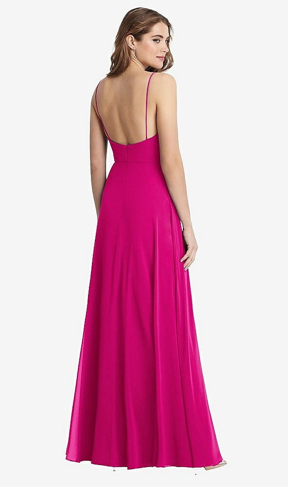 Back View - Think Pink Square Neck Chiffon Maxi Dress with Front Slit - Elliott