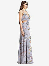 Side View Thumbnail - Butterfly Botanica Silver Dove Ruffled Chiffon Cutout Maxi Dress - Jessie