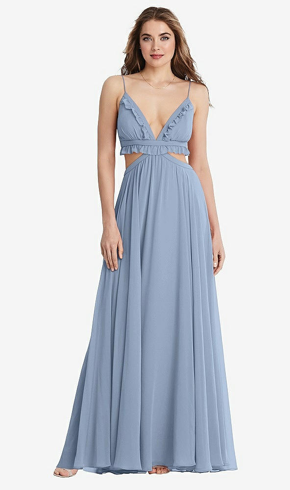 Front View - Cloudy Ruffled Chiffon Cutout Maxi Dress - Jessie