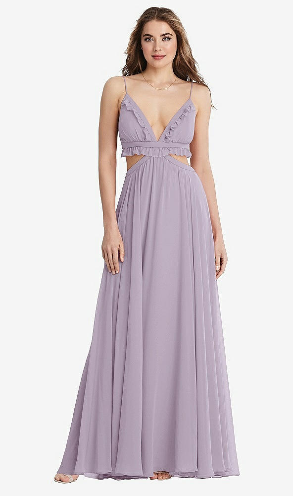 Front View - Lilac Haze Ruffled Chiffon Cutout Maxi Dress - Jessie