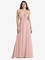 Front View Thumbnail - Rose - PANTONE Rose Quartz Ruffled Chiffon Cutout Maxi Dress - Jessie