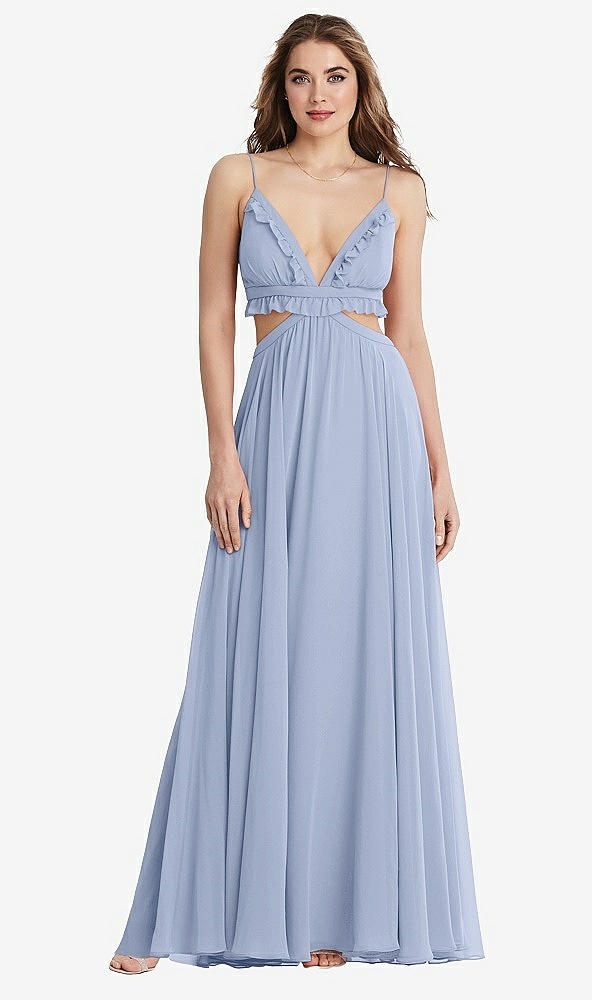 Front View - Sky Blue Ruffled Chiffon Cutout Maxi Dress - Jessie