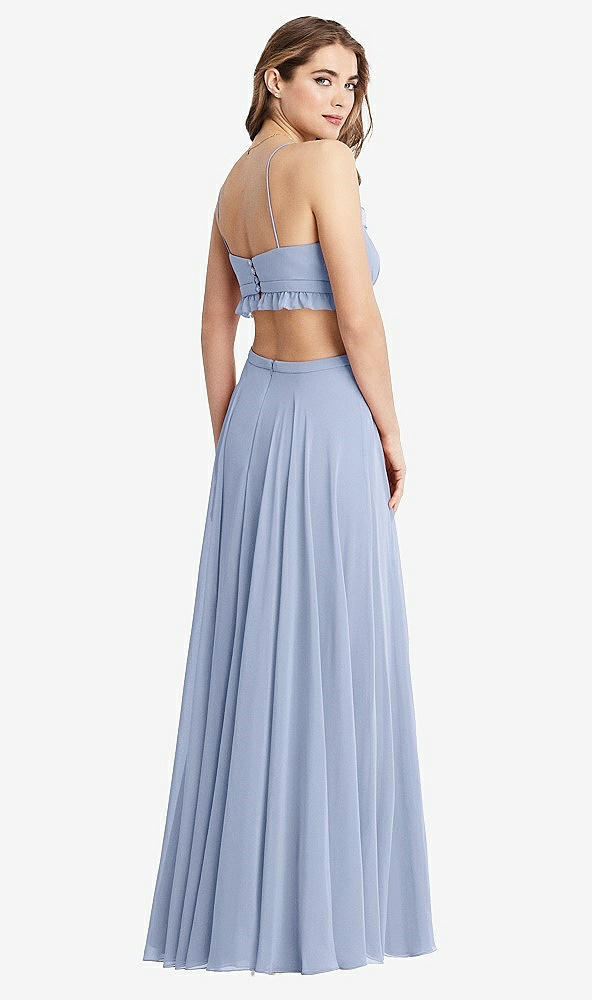 Back View - Sky Blue Ruffled Chiffon Cutout Maxi Dress - Jessie