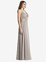 Side View Thumbnail - Taupe Ruffled Chiffon Cutout Maxi Dress - Jessie