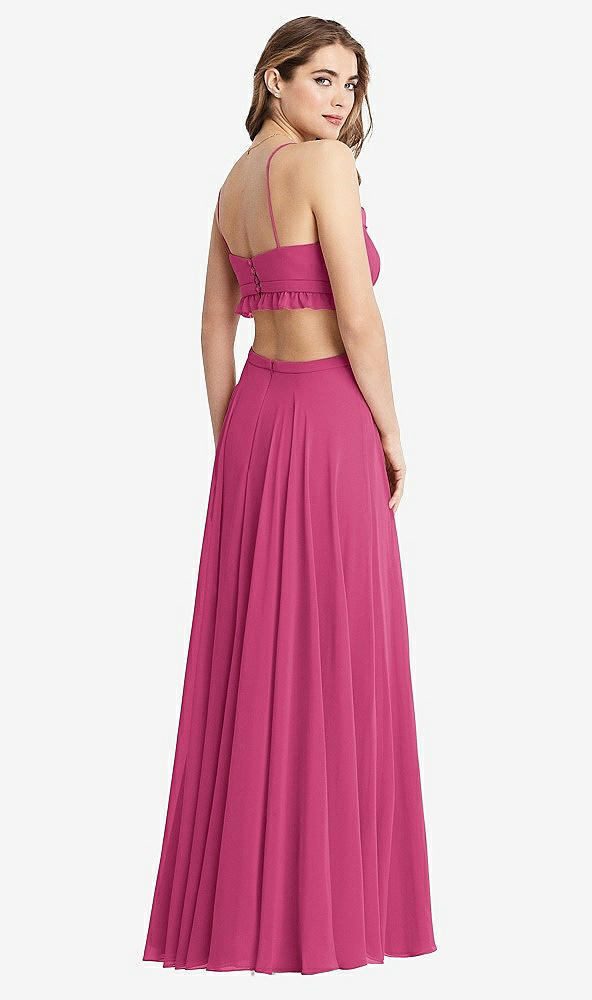 Back View - Tea Rose Ruffled Chiffon Cutout Maxi Dress - Jessie