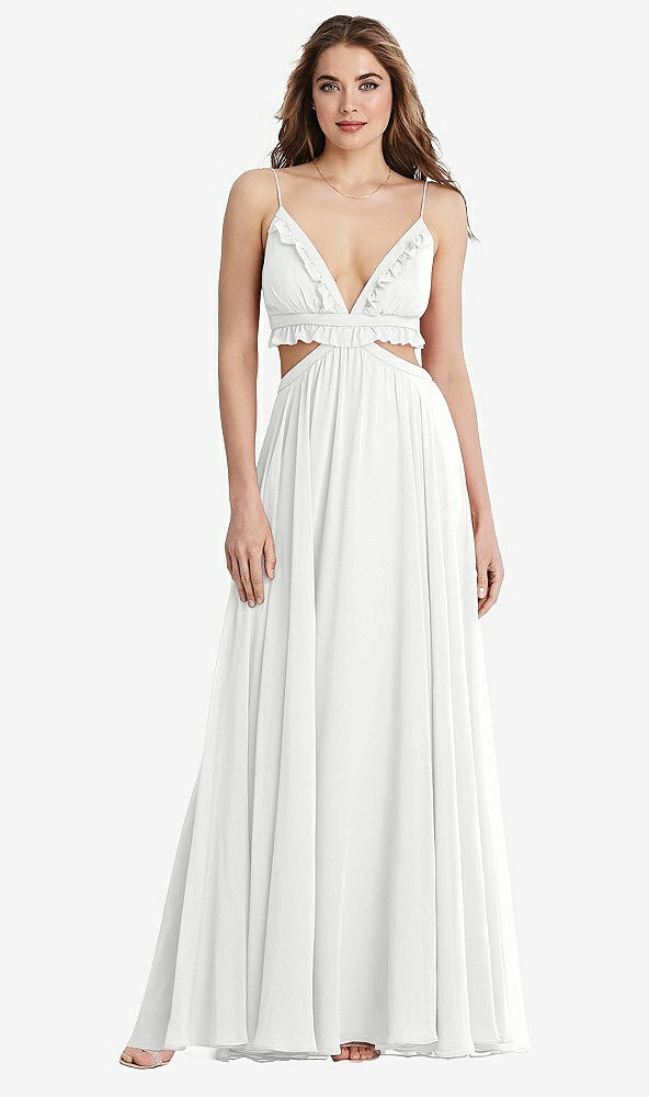 Front View - White Ruffled Chiffon Cutout Maxi Dress - Jessie