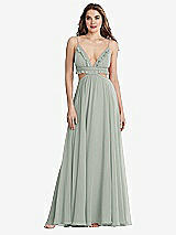 Front View Thumbnail - Willow Green Ruffled Chiffon Cutout Maxi Dress - Jessie