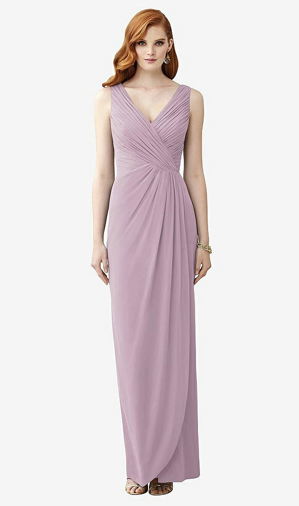 Front View - Suede Rose Sleeveless Draped Faux Wrap Maxi Dress - Dahlia