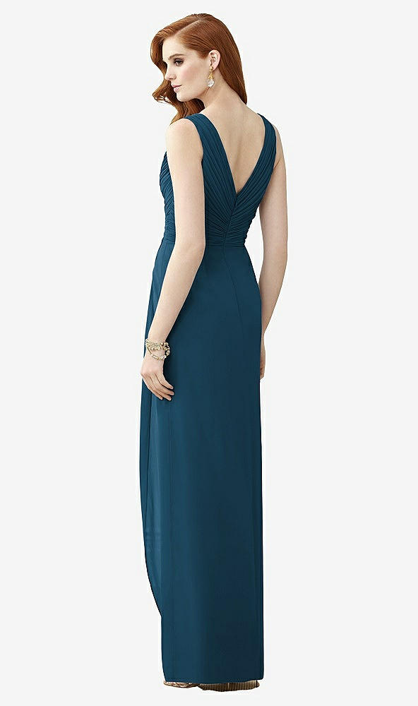 Back View - Atlantic Blue Sleeveless Draped Faux Wrap Maxi Dress - Dahlia