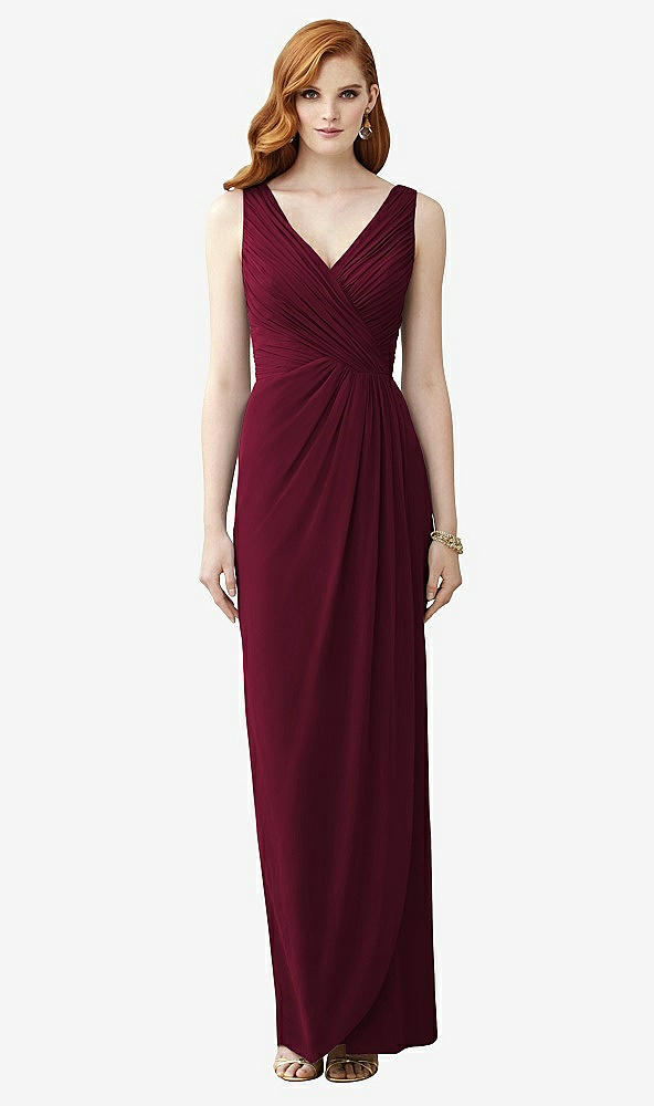 Front View - Cabernet Sleeveless Draped Faux Wrap Maxi Dress - Dahlia